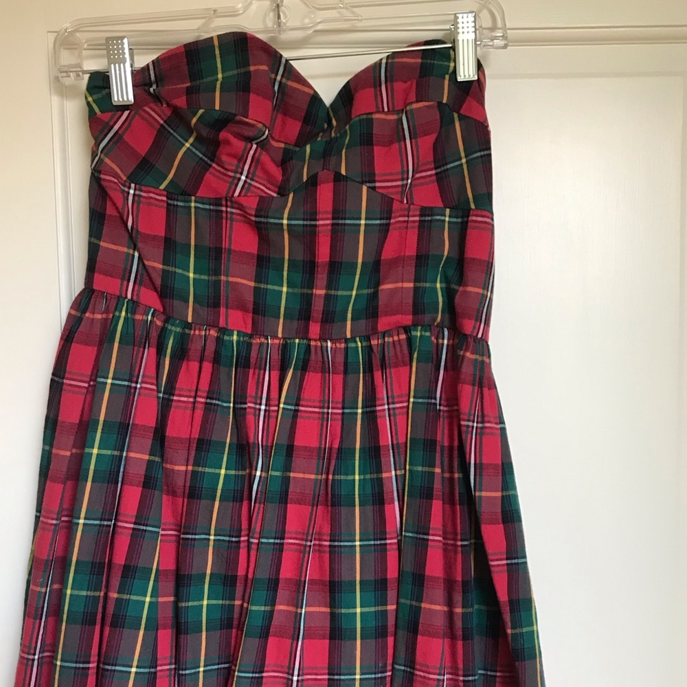 Holiday plaid dress. Length 24”, waist 26”.
